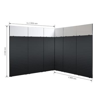 „Style-Black” FlexiSlot® kiállítási stand 2.850 x 2.800 mm sarokelem